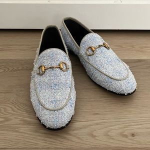 NWT Gucci Jordaan Blue Tweed Loafers